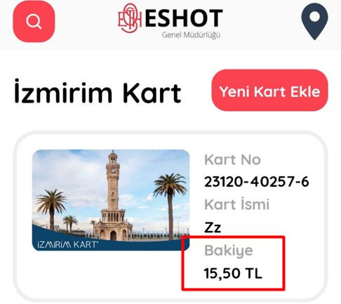 İzmirim Kart Bakiye Sorgulama - Eshot TL YÜKLEME izmir eshot bakiye